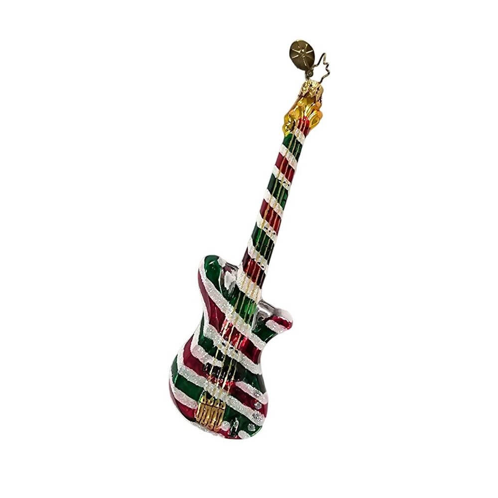Christopher Radko Rock Candy Guitar Christmas Ornament Red Green White Glitter